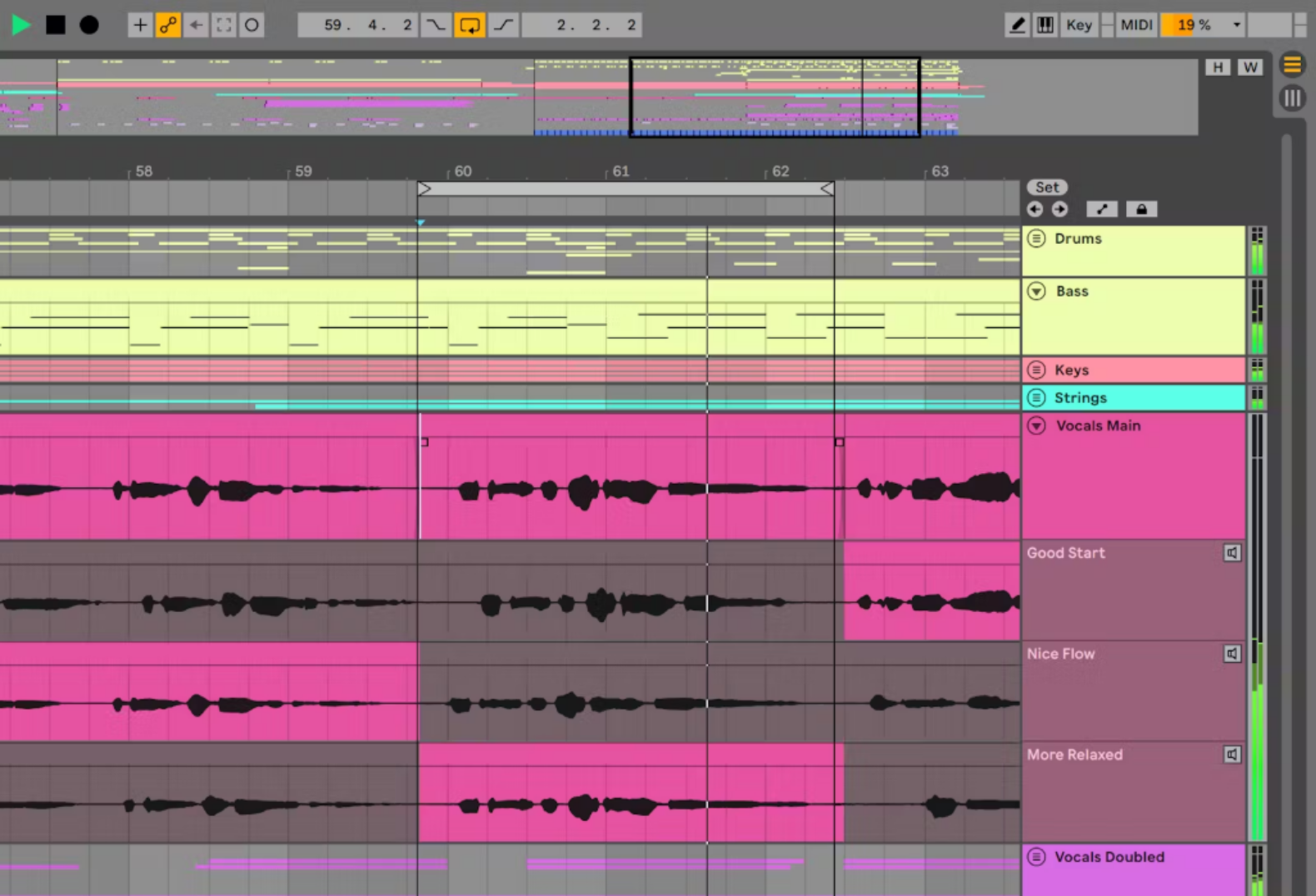 ចំណុចប្រទាក់ Ableton កំពុងបង្ហាញបទភ្លេង looped