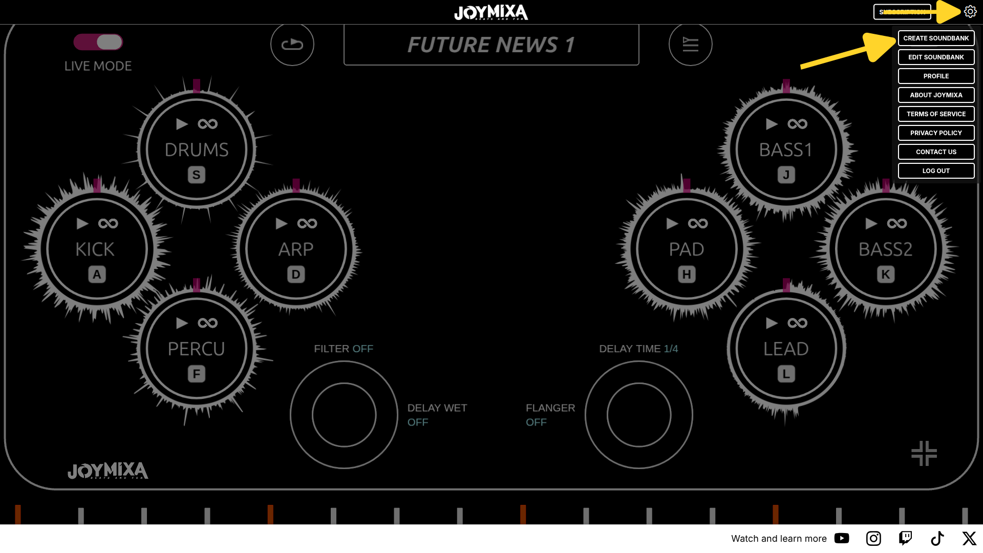 Menú de herramientas abierto